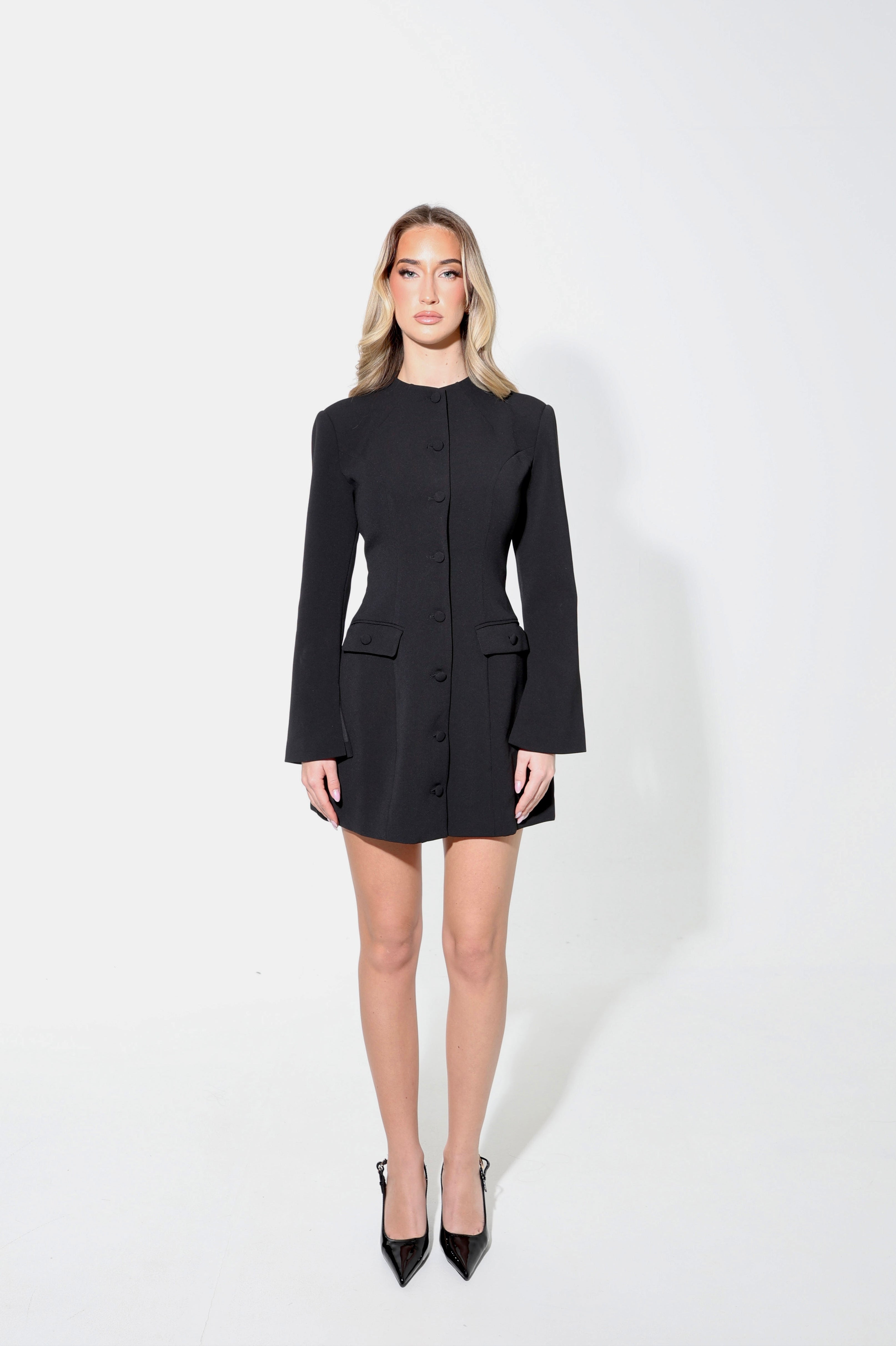 Structured Button-Up Blazer Dress