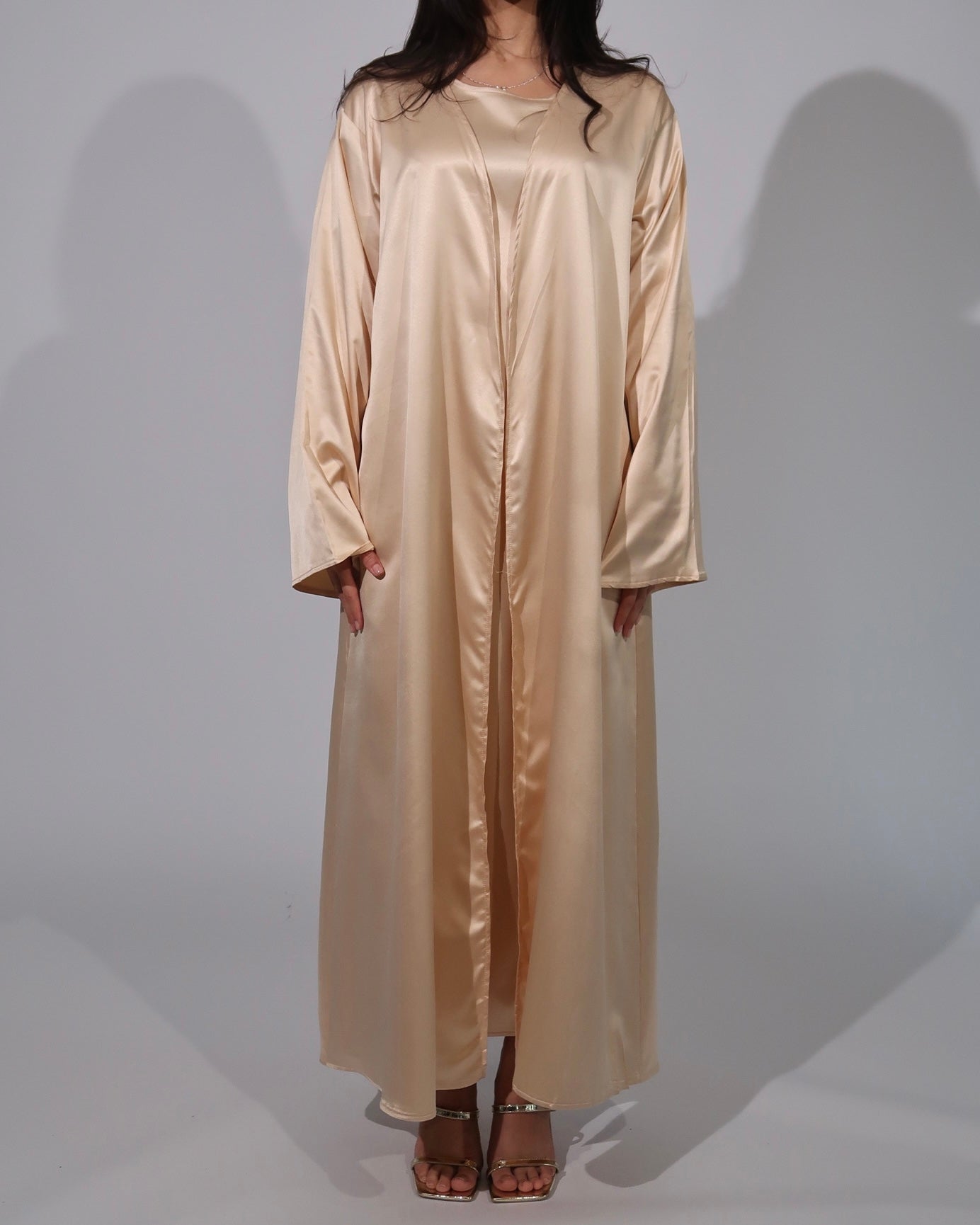 3-Piece Satin Abaya Set - Sunlit Gold